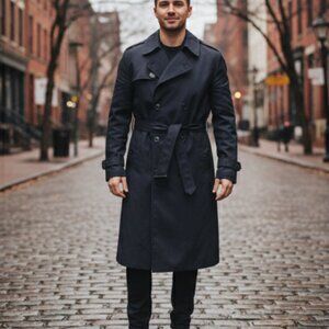 Black Mens Trench coat US Navy Garrison Collection 40R